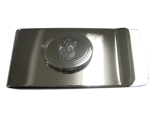 Silver Toned Oval Etched Anatomical Heart Money Clip