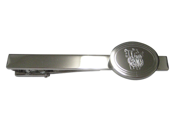 Silver Toned Oval Etched Anatomical Heart Tie Clip