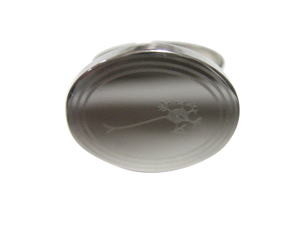 Silver Toned Oval Etched Anatomical Neuron Nerve Cell Adjustable Size Fashion Ring