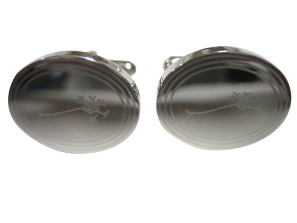 Silver Toned Oval Etched Anatomical Neuron Nerve Cell Cufflinks
