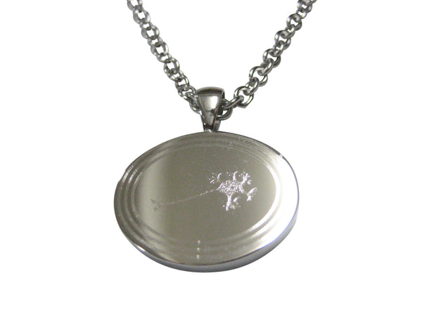 Silver Toned Oval Etched Anatomical Neuron Nerve Cell Pendant Necklace