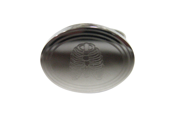 Silver Toned Oval Etched Anatomical Rib Cage Adjustable Size Fashion Ring