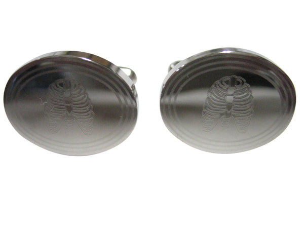 Silver Toned Oval Etched Anatomical Rib Cage Cufflinks
