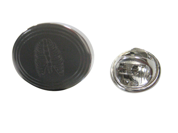 Silver Toned Oval Etched Anatomical Rib Cage Lapel Pin