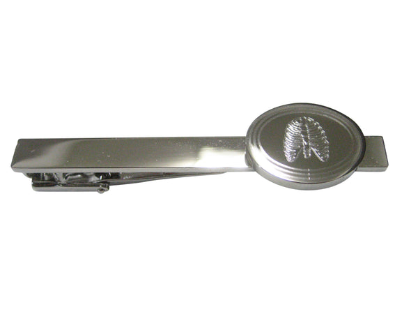 Silver Toned Oval Etched Anatomical Rib Cage Tie Clip