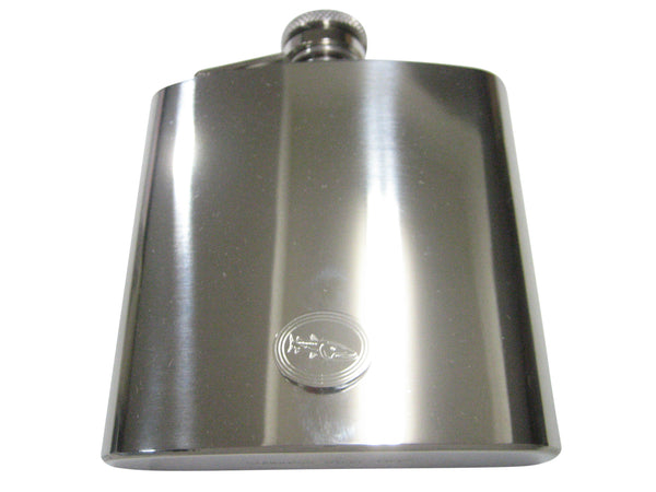 Silver Toned Oval Etched Barracuda Fish 6oz Flask