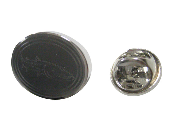 Silver Toned Oval Etched Barracuda Fish Lapel Pin