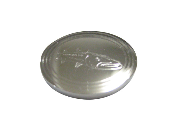 Silver Toned Oval Etched Barracuda Fish Magnet