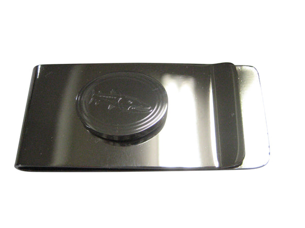 Silver Toned Oval Etched Barracuda Fish Money Clip