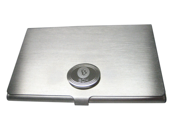 Silver Toned Oval Etched Bitcoin Cash BCH Cryptocurrency Blockchain Business Card Holder