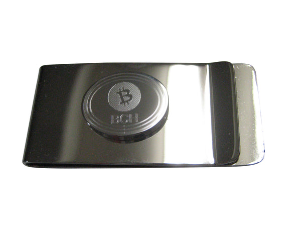 Silver Toned Oval Etched Bitcoin Cash BCH Cryptocurrency Blockchain Money Clip