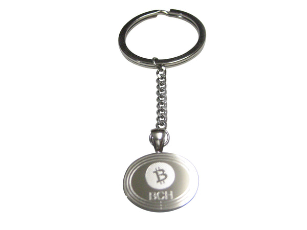 Silver Toned Oval Etched Bitcoin Cash Coin Cryptocurrency Blockchain Pendant Keychain