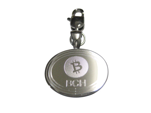Silver Toned Oval Etched Bitcoin Cash Coin Cryptocurrency Blockchain Pendant Zipper Pull Charm