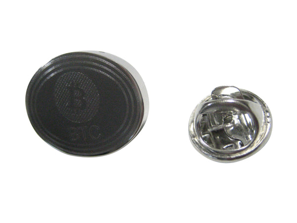 Silver Toned Oval Etched Bitcoin Coin Cryptocurrency Blockchain Lapel Pin