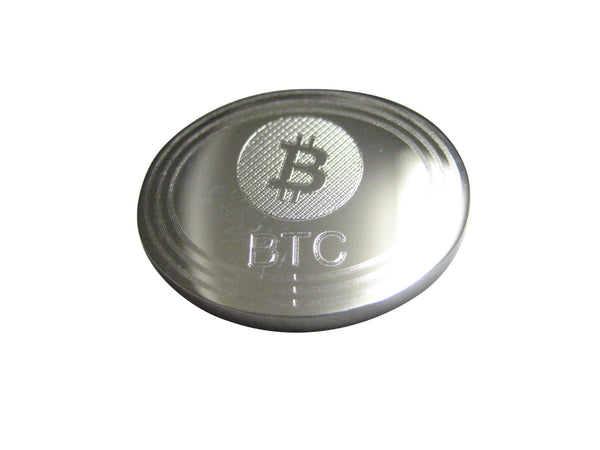 Silver Toned Oval Etched Bitcoin Coin Cryptocurrency Blockchain Magnet