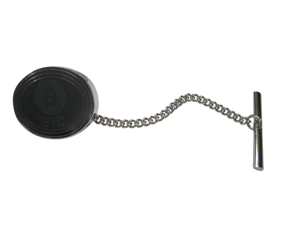 Silver Toned Oval Etched Bitcoin Coin Cryptocurrency Blockchain Tie Tack