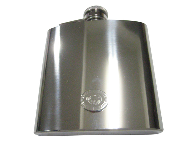 Silver Toned Oval Etched Blowfish Fugu Puffer Fish 6oz Flask