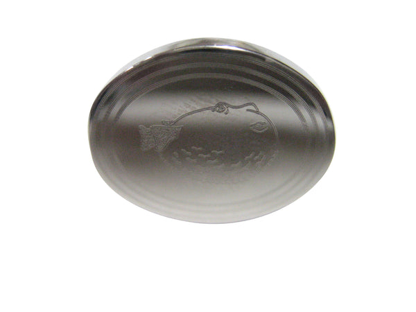 Silver Toned Oval Etched Blowfish Fugu Puffer Fish Adjustable Size Fashion Ring