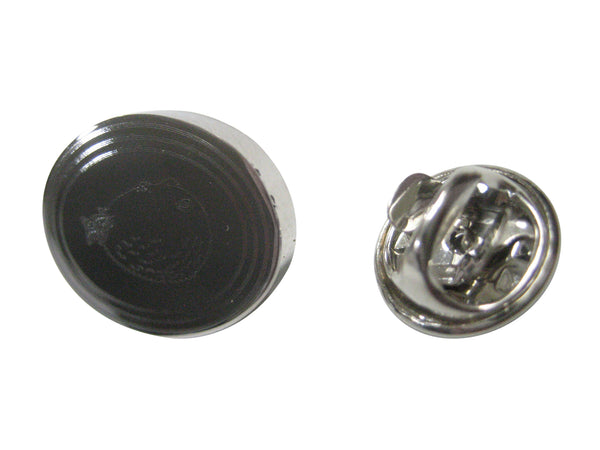 Silver Toned Oval Etched Blowfish Fugu Puffer Fish Lapel Pin