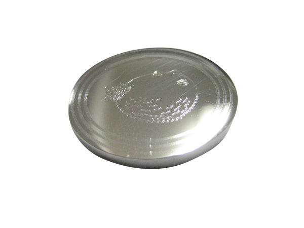 Silver Toned Oval Etched Blowfish Fugu Puffer Fish Magnet