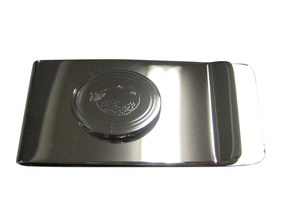 Silver Toned Oval Etched Blowfish Fugu Puffer Fish Money Clip