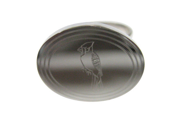 Silver Toned Oval Etched Blue Jay Bird Adjustable Size Fashion Ring