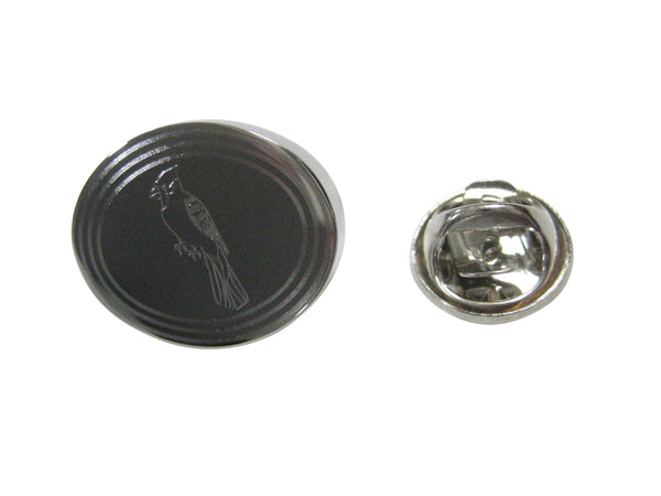 Silver Toned Oval Etched Blue Jay Bird Lapel Pin