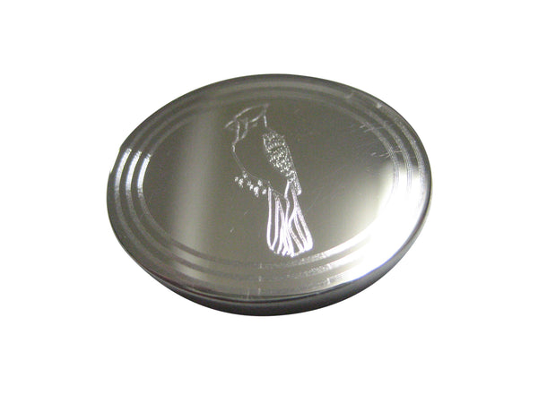 Silver Toned Oval Etched Blue Jay Bird Magnet