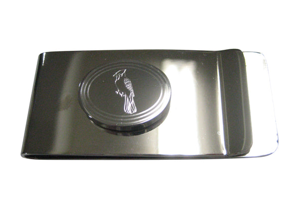 Silver Toned Oval Etched Blue Jay Bird Money Clip