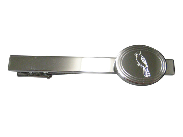 Silver Toned Oval Etched Blue Jay Bird Tie Clip
