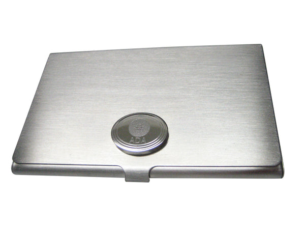 Silver Toned Oval Etched Cardano Coin Cryptocurrency Blockchain Business Card Holder