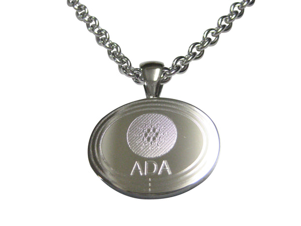 Silver Toned Oval Etched Cardano Coin Cryptocurrency Blockchain Pendant Necklace