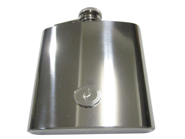 Silver Toned Oval Etched Cassowary Bird 6oz Flask