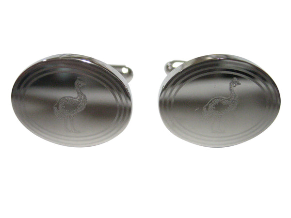 Silver Toned Oval Etched Cassowary Bird Cufflinks