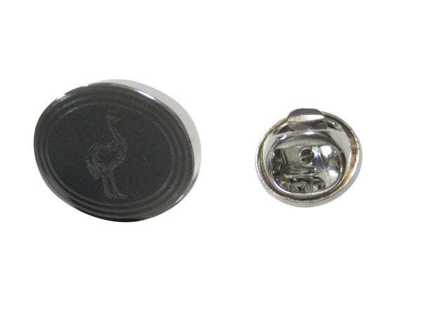 Silver Toned Oval Etched Cassowary Bird Lapel Pin