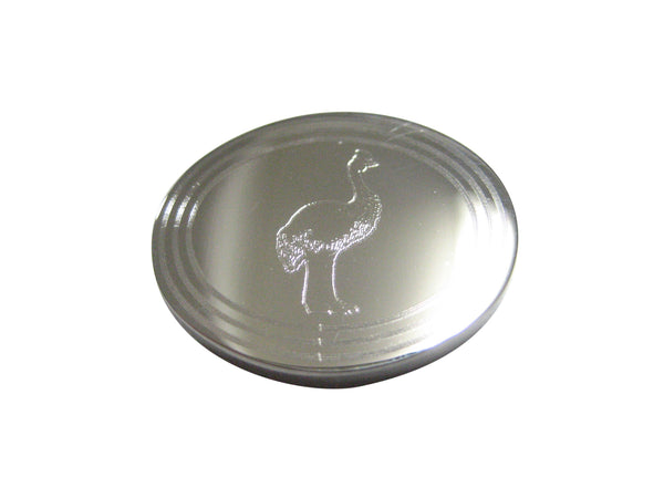 Silver Toned Oval Etched Cassowary Bird Magnet