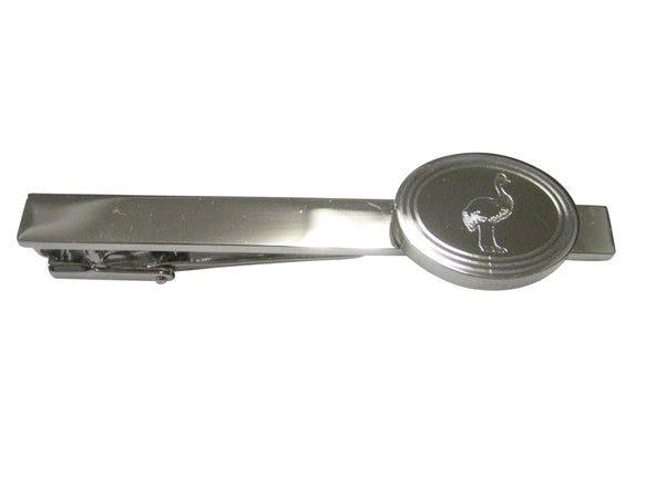Silver Toned Oval Etched Cassowary Bird Tie Clip