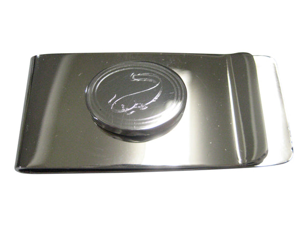 Silver Toned Oval Etched Catfish Money Clip