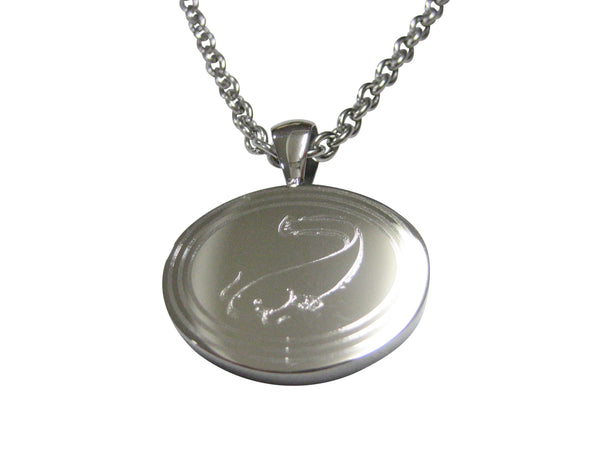 Silver Toned Oval Etched Catfish Pendant Necklace