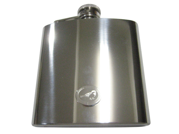 Silver Toned Oval Etched Chickadee Bird 6oz Flask