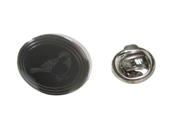 Silver Toned Oval Etched Chickadee Bird Lapel Pin