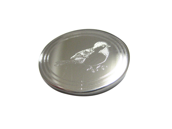 Silver Toned Oval Etched Chickadee Bird Magnet