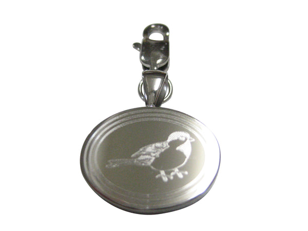 Silver Toned Oval Etched Chickadee Bird Pendant Zipper Pull Charm