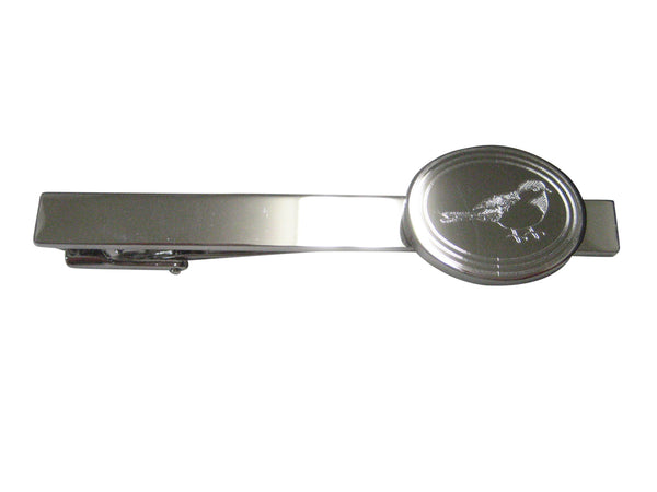 Silver Toned Oval Etched Chickadee Bird Tie Clip