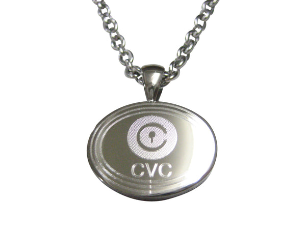 Silver Toned Oval Etched Civic Coin CVC Cryptocurrency Blockchain Pendant Necklace