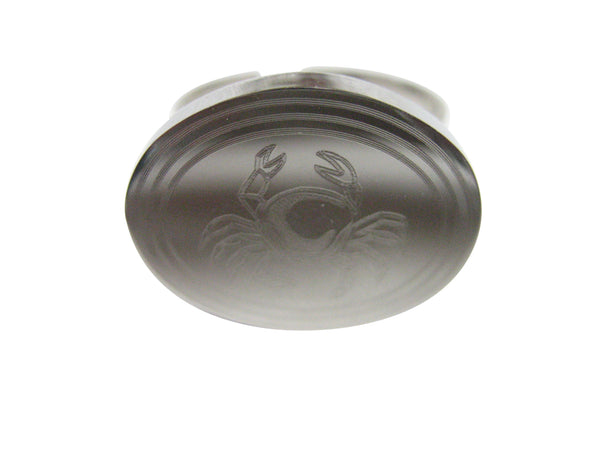 Silver Toned Oval Etched Crab Adjustable Size Fashion Ring