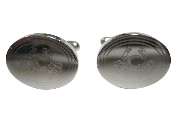 Silver Toned Oval Etched Crab Cufflinks