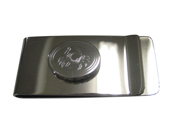 Silver Toned Oval Etched Crab Money Clip
