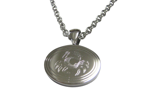 Silver Toned Oval Etched Crab Pendant Necklace