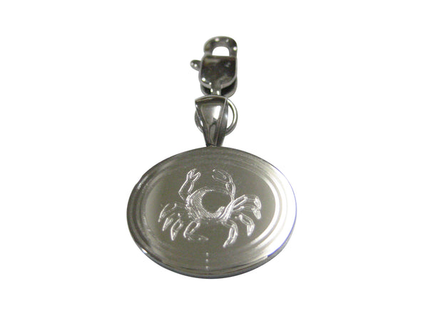 Silver Toned Oval Etched Crab Pendant Zipper Pull Charm